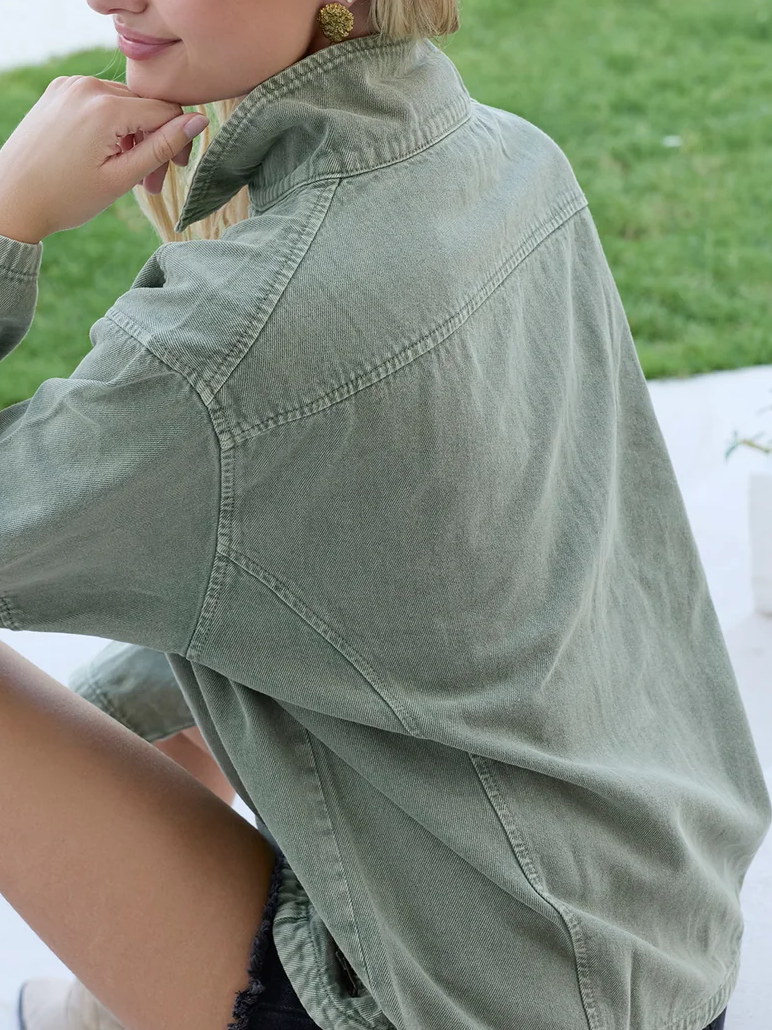 Stylish Green Zip Decor Jacket