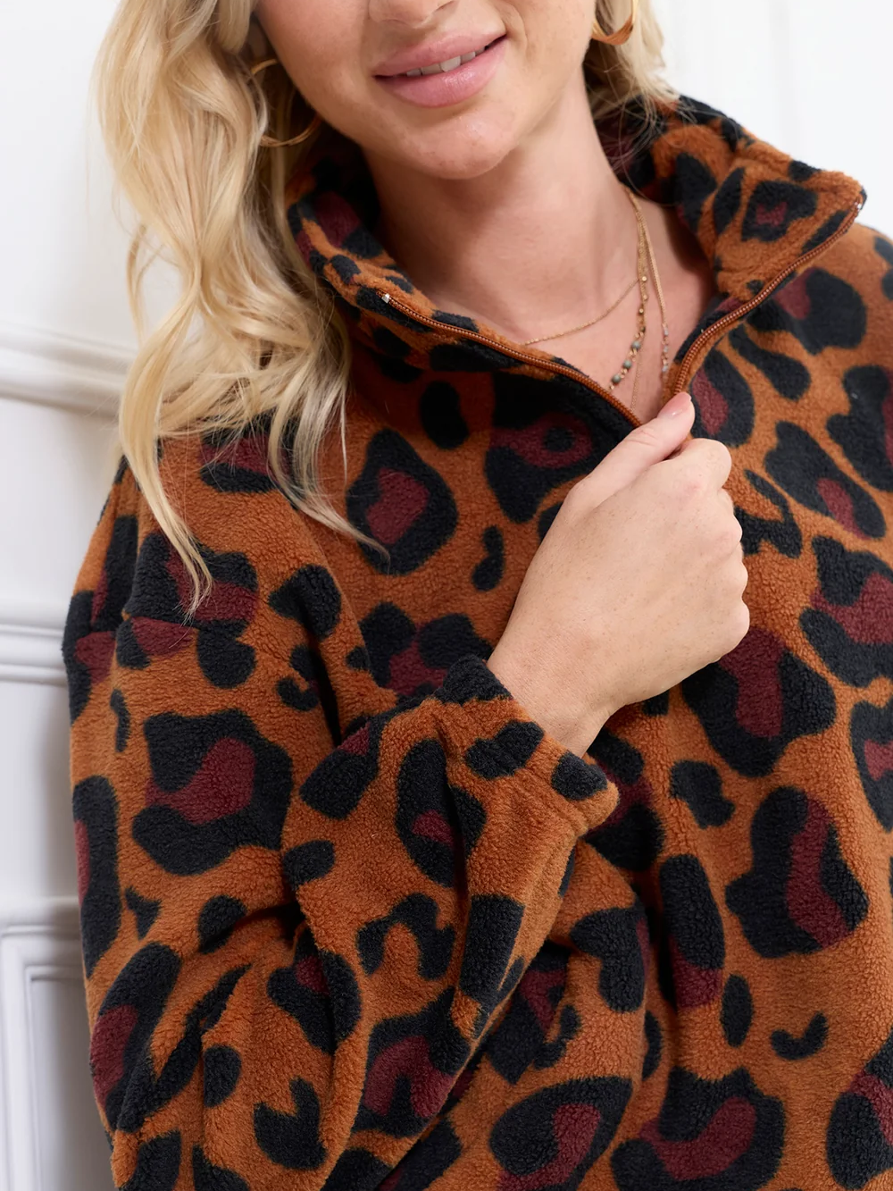 Stylish High Collar Animal Print  Winter Jacket