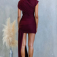 Stylish Party Wear Asymetric Ruched Mini Wine Red Dress