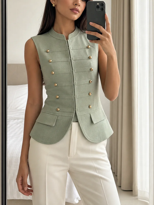 Stylish Sleeveless Button Decor Vest Top