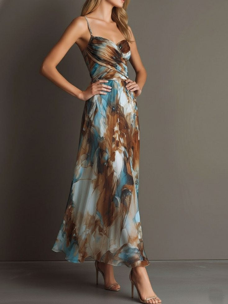 Stylish Sleeveless Flowy Blue Maxi Dress