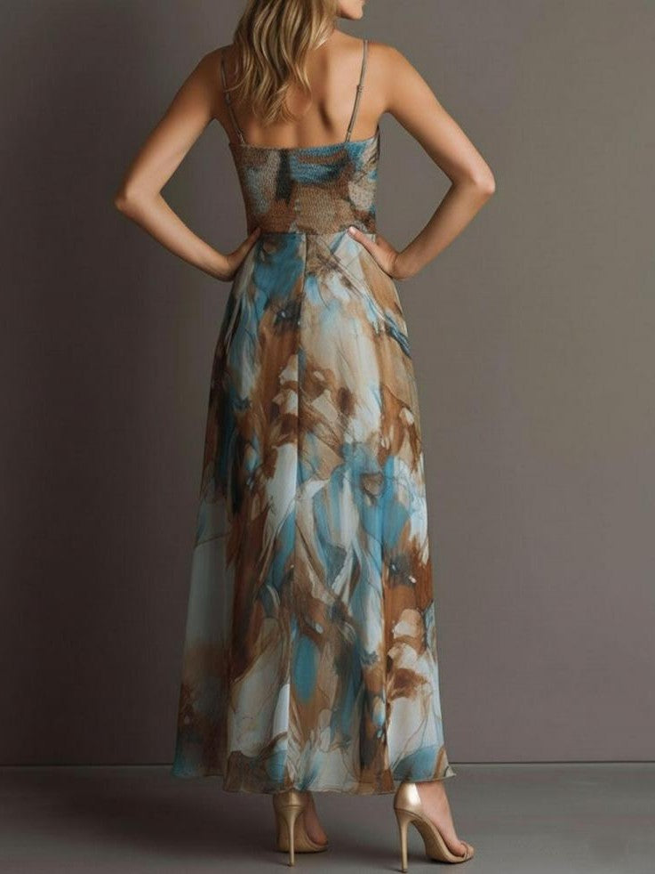Stylish Sleeveless Flowy Blue Maxi Dress