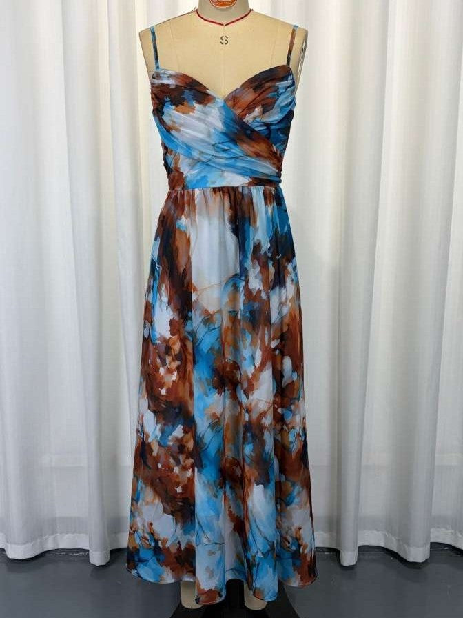 Stylish Sleeveless Flowy Blue Maxi Dress