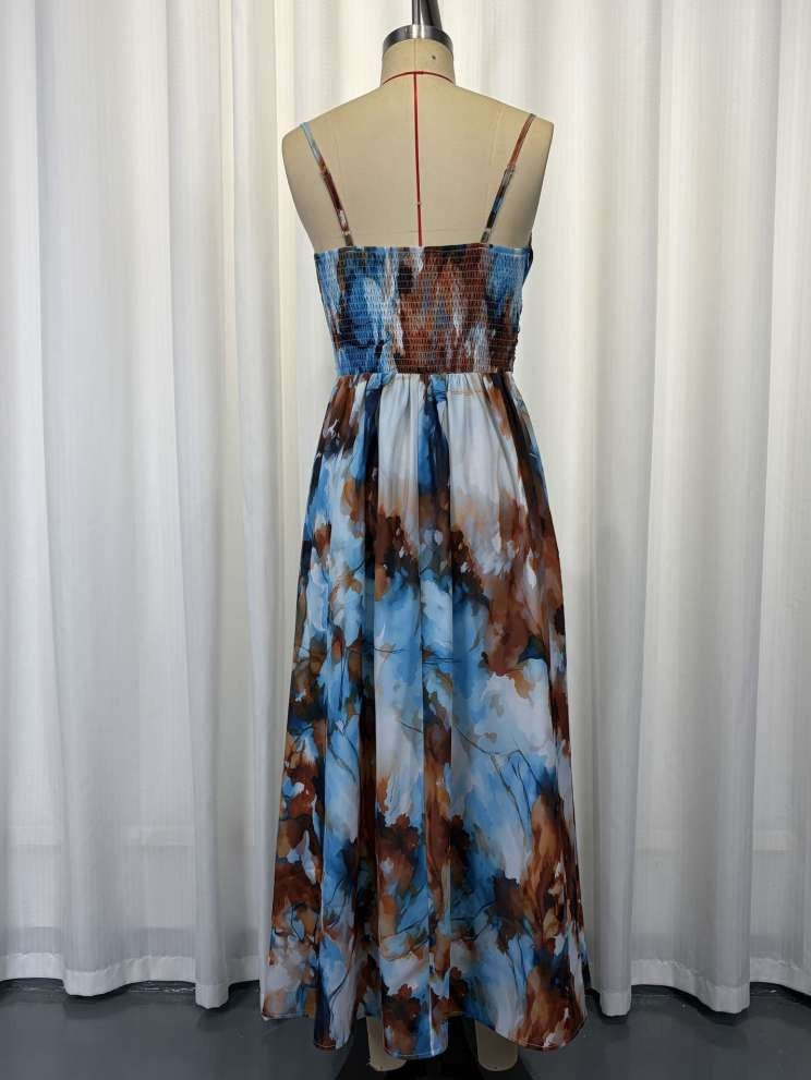 Stylish Sleeveless Flowy Blue Maxi Dress