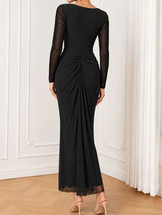 Stylish Square Neck Long Sleeve Black Bodycon Maxi Dress
