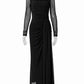 Stylish Square Neck Long Sleeve Black Bodycon Maxi Dress