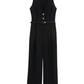 Suave V Neck Tailored Wide Leg Jumpsuit With Belt