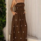 Summer Exclusive Smocked Polka Dots Sleeveless Coffee Maxi Dress