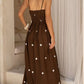 Summer Exclusive Smocked Polka Dots Sleeveless Coffee Maxi Dress