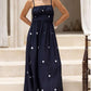 Summer Exclusive Smocked Polka Dots Sleeveless Blue Maxi Dress