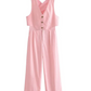 Summer Fashion Crop Waist Coat And Wide Leg Pink Pants Set