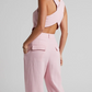 Summer Fashion Crop Waist Coat And Wide Leg Pink Pants Set