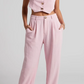 Summer Fashion Crop Waist Coat And Wide Leg Pink Pants Set