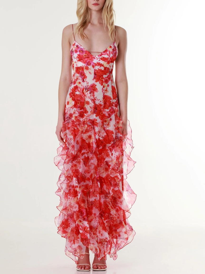 Summer Fashion Floral Print Spaghetti Strap Backless Dress
