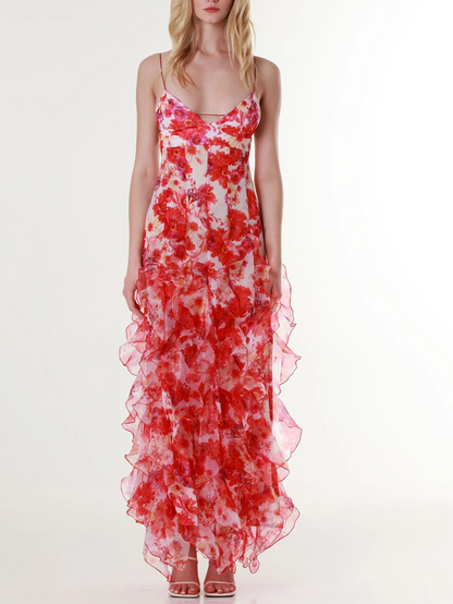 Summer Fashion Floral Print Spaghetti Strap Backless Dress