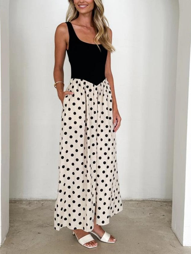 Summer Fashion Sleeveless Polka Dots Swing Maxi Dress