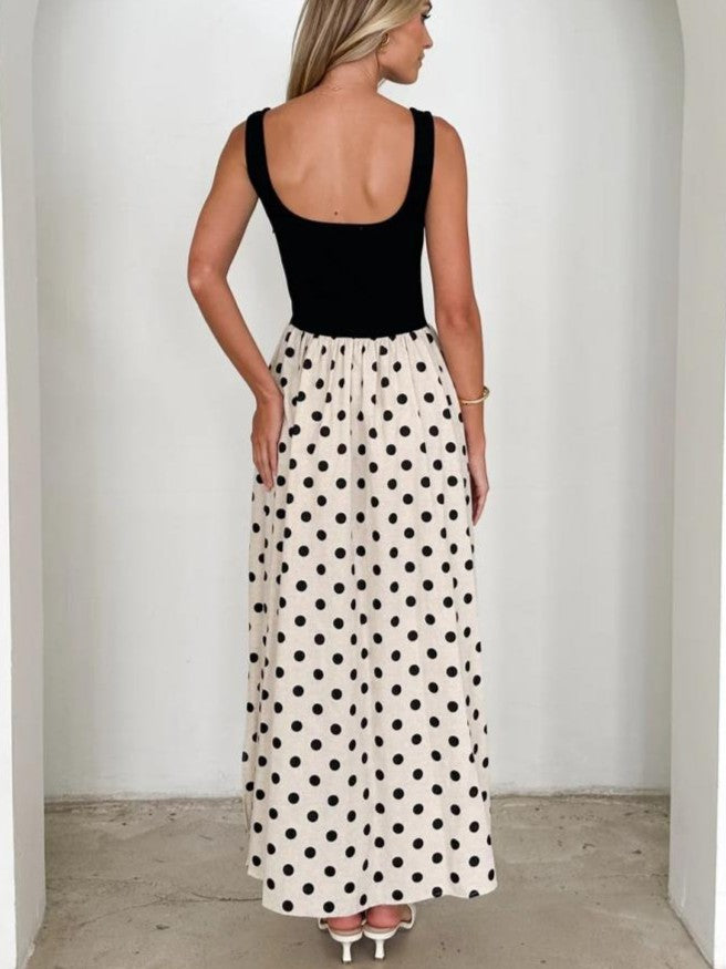 Summer Fashion Sleeveless Polka Dots Swing Maxi Dress
