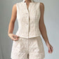 Summer Fashion Weave Floral Shorts Apricot Co Ord Set