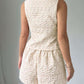 Summer Fashion Weave Floral Shorts Apricot Co Ord Set