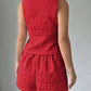Summer Fashion Weave Floral Shorts Red Co Ord Set