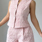 Summer Fashion Weave Floral Shorts Pink Co Ord Set