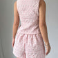 Summer Fashion Weave Floral Shorts Pink Co Ord Set