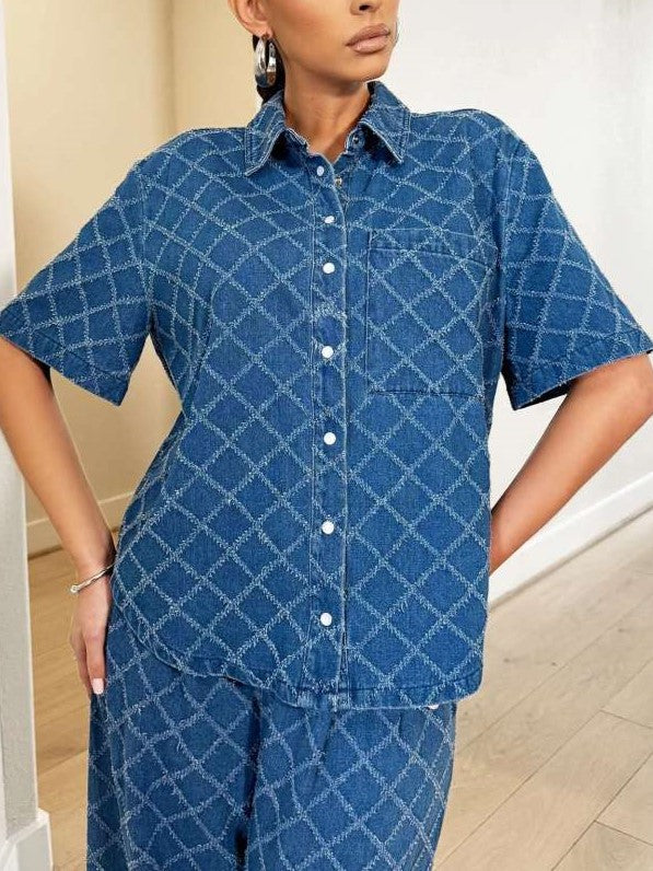 Super Stylish Plaid Denim Wide Leg Co ord Set