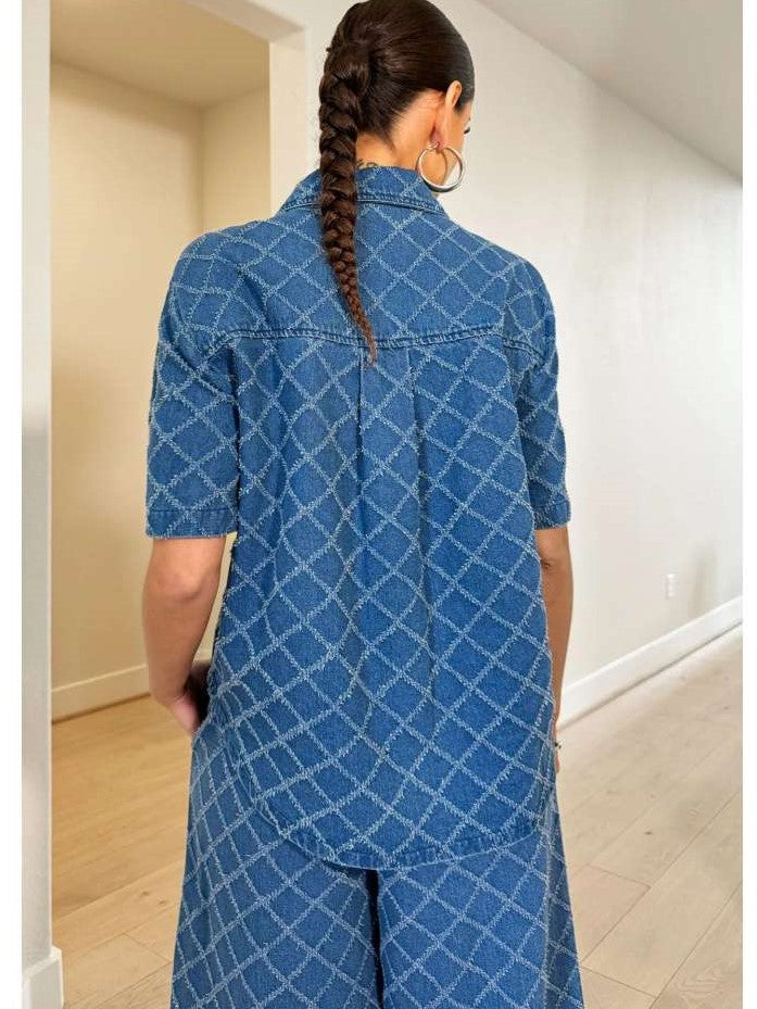 Super Stylish Plaid Denim Wide Leg Co ord Set
