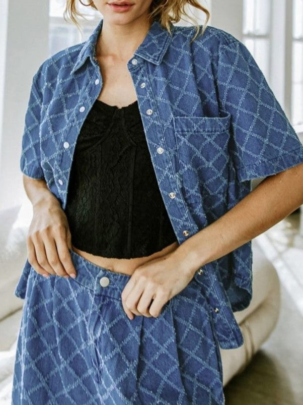 Super Stylish Plaid Denim Wide Leg Co ord Set