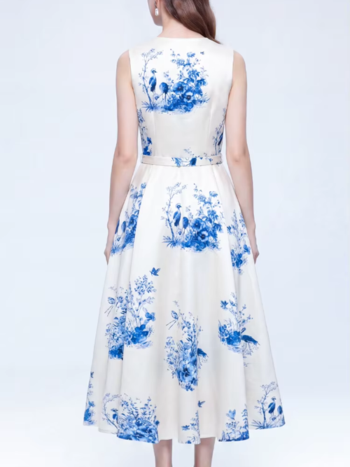 Sweet Bohemian Printed V Neck Sleeveless Slim Dress