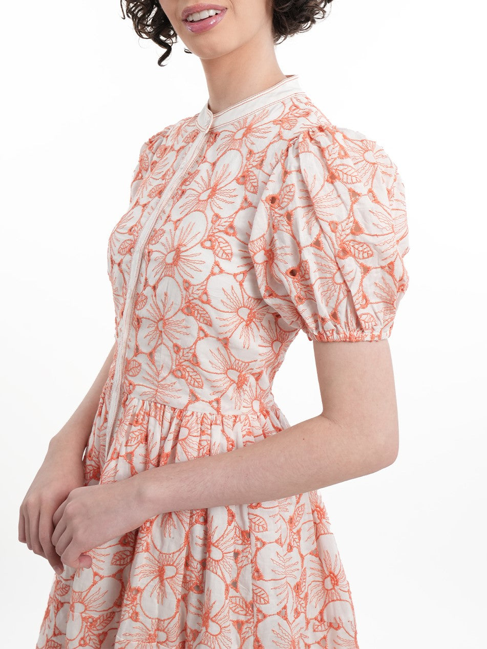 Sweet Floral Eyelet Gathered Dress