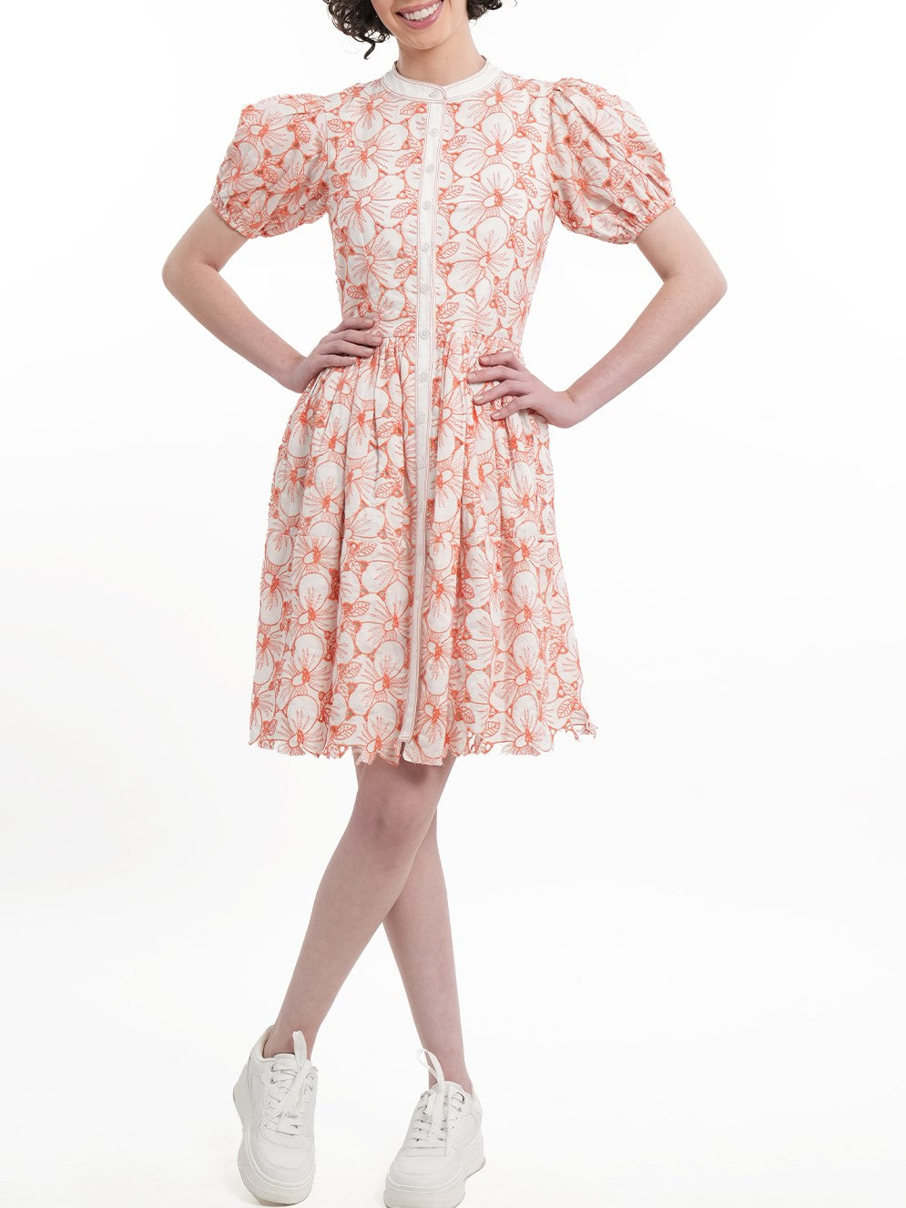 Sweet Floral Eyelet Gathered Dress