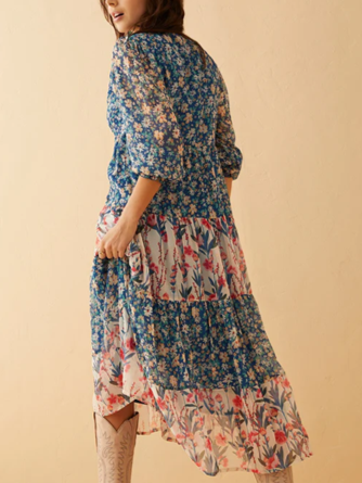Sweet Floral Print Drop Waist Dress