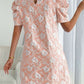 Sweet Floral Texture Puff Sleeve A Line Pink Mini Dress