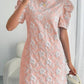 Sweet Floral Texture Puff Sleeve A Line Pink Mini Dress