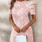 Sweet Floral Texture Puff Sleeve A Line Pink Mini Dress
