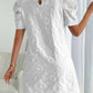 Sweet Floral Texture Puff Sleeve A Line White Mini Dress