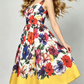 Sweet Flower Print Sleeveless Big Swing White Dress