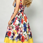 Sweet Flower Print Sleeveless Big Swing White Dress
