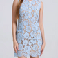 Sweet O Neck Buckle Blue Pencil Lace Dress