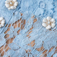 Sweet O Neck Buckle Blue Pencil Lace Dress