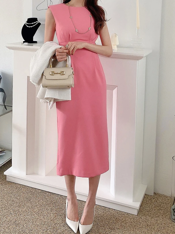 Sweet Pink Sleeveless Pencil Dress