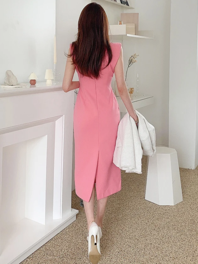 Sweet Pink Sleeveless Pencil Dress