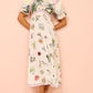 Sweet Printed Puff Sleeve Midi Dress