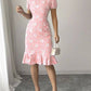 Sweet Ruffle Zipper Short Sleeve PInk Dress