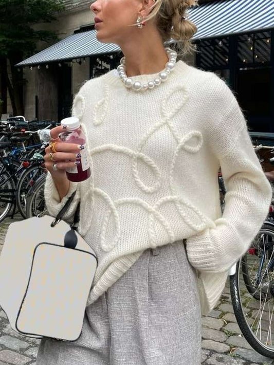 Sweet Winter Style Long Sleeve White Loose Sweater Top