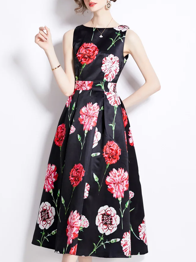 Timeless Black Floral Print Party Dress