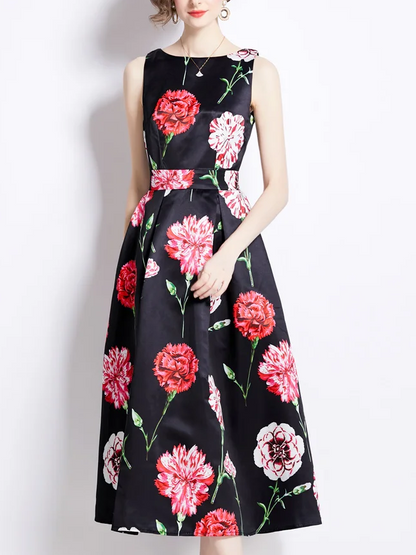 Timeless Black Floral Print Party Dress