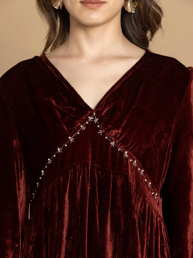 Timeless V Neck Red Velvet Dress