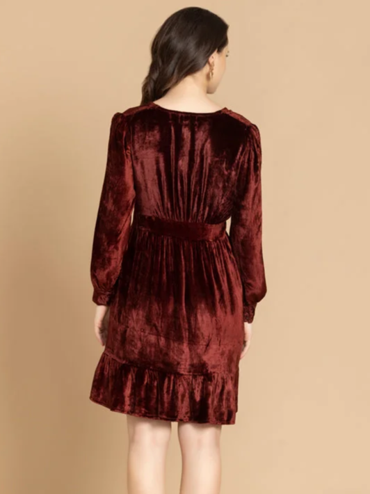 Timeless V Neck Red Velvet Dress